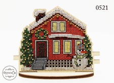 DIY Cross Stitch Kit on Wood "Snowy House"