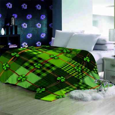Green Grid Single Progress Light 3D Warm Plush Fleece Blanket Picnic Sofa Couch