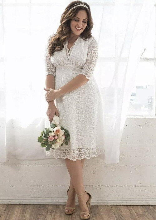 plus size white fitted dress Plus Size Women's White Lace Patchwork Ruffle Trim Round Neck Short Sleeve Fitted Dress, Casual & Date Wear, Spring/Summer