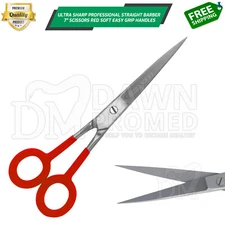 Hair Cutting Shears Barber Scissors 7" Ultra Sharp Red PVC Handle German Grade