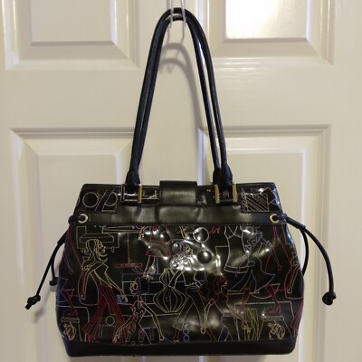 Vintage BCBG Black Patent Leather/Embroidered Handbag. 10 display picture 1