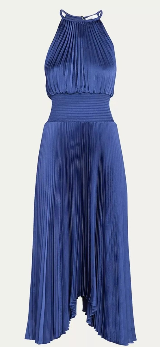 knee length dresses for ladies ALC Renzo II Satin Pleated Midi Dress main image 1