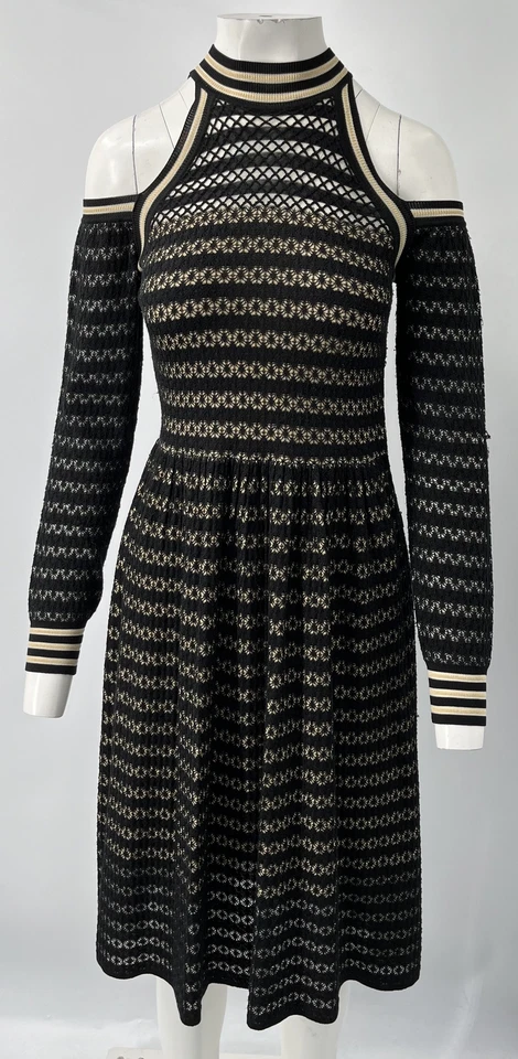 Vestido Fendi Negro/Amarillo Hombro Podría Jersey-Rayas Manga Larga (SIN CINTURÓN) talla 42 Foto 2 de 4