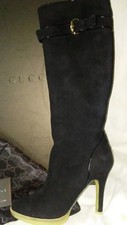 Gucci Auth VTG Suede Knee Boot Platform Stiletto "Bernice Diamond Nero" 9B NIB