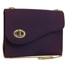Christian Dior Saddle Chain Shoulder Bag Nylon Purple Gold Auth BA8264