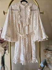 Zimmermann Tiggy Lace Ruffled Mini Dress in Off-White Size AU 0 Bridal 