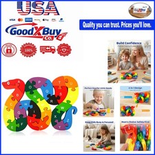 Wooden Double-Sided Alphabet Numbers Snake Puzzle for Kids Montessori Educati...