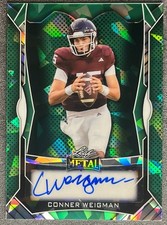 Conner Weigman 2025 Leaf Metal Green Crystals Auto 8/15 RC Houston QB Rookie