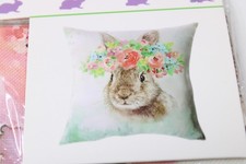 Easter Decorative Pillow Cover Only Easter Bunny With Floral Crown 16 x 16"