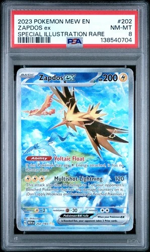 2023 POKEMON MEW EN-151 SPECIAL ILLUSTRATION RARE #202 ZAPDOS EX PSA 8