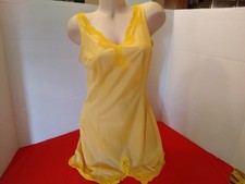 Vintage 60's Full Slip Dress Chemise European Wide Strap Retro Yellow Lace M