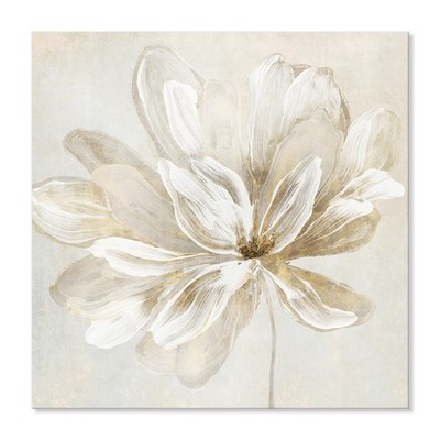 White Flower Wall Art Beige and Gold Blooming Flower Abstract Floral Artwork ...