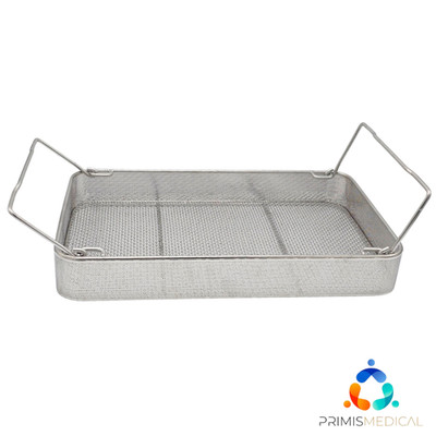 Stainless Steel Sterilization Tray 16x9x2 Wire Mesh Instrument Basket w/ Handles