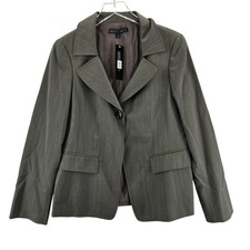 Lafayette 148 New York Womens 8 Wool Pinstripe Blazer Olive Green Gray NWT