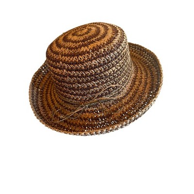 Scala Gal Brown Tan Spiral Weave Paper Straw Sun Hat Cloche Bow Detail 57cm