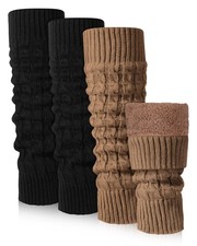 2 Pairs Winter Fleece Lined Leg Warmers for Women Warm Long Boot Socks Knit T...