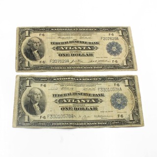 1918 Series $1 Federal Reserve Bank of Atlanta Note US Currency Lot of 2 #C932 2