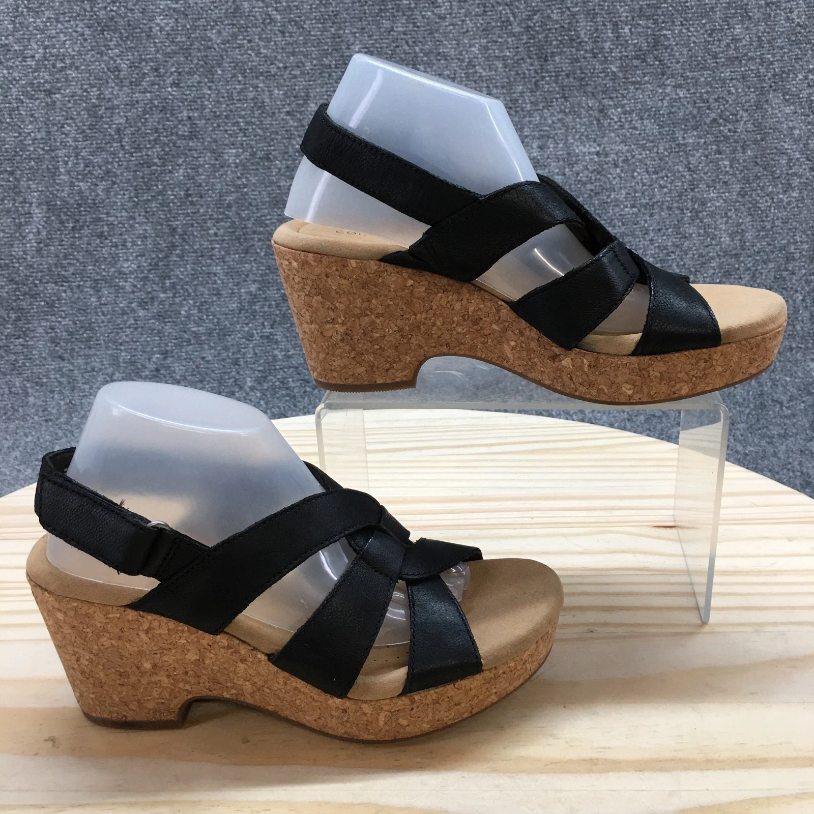 Sandali Clarks donna 6 M Giselle spiaggia slingback nero zeppa tacco 26164788 NUOVI