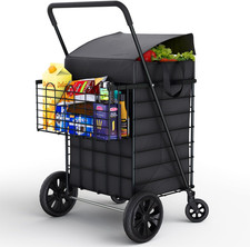Shopping Cart W/Waterproof Basket Liner 360 Swivel Wheels Foldable Collapsi