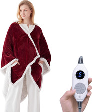 Wearable Heated Throw Blanket, Electric Heated Wrap Poncho Shawl with Pockets, 6
