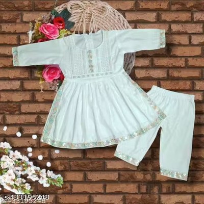 Baby girl naira cut kurta set /Trendy white naira set for girls/ white naira set