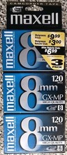3- Maxell 8mm GX-MP 120 High Quality Camcorder Tape. NEW. 3 Pack. Sealed. NIP