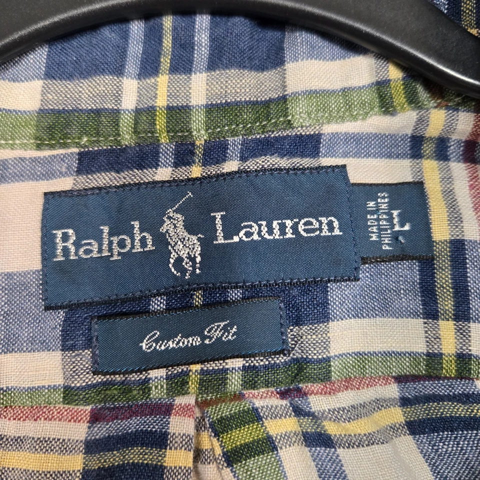 Ralph Lauren Linen Shirt mens Large Custom Fit Madras Plaid L/S - Image 3 of 4