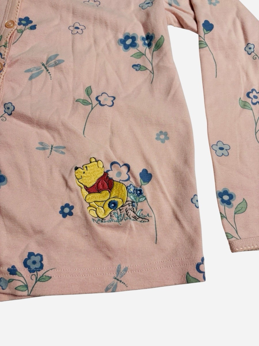 Vintage Disney Store Cardigan Sweater Embroidered Winnie the Pooh Pink Floral MD View 3