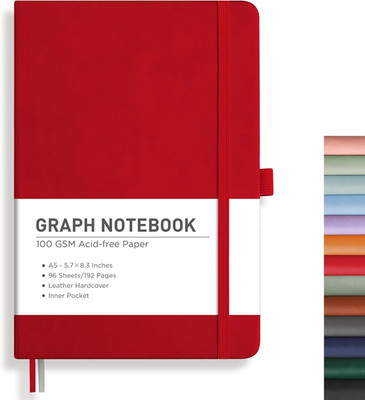 Graph Grid Paper Notebook, 192 Pages, A5 Medium Size (5.7'' x 8.3''), 5 Squares