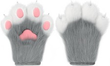 Faux Fur Plush Furry Cat Claw Gloves Fursuit Animal Fox Paws Mittens Halloween C