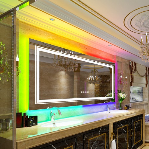 Wisfor Dual Lights Bathroom Mirror Anti-fog RGB Backlit Dimmming Vanity Mirror - Picture 2 of 29