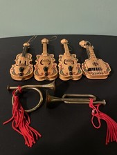 Vintage Christmas/Holiday Violins, Mandolin And Horns Lot Of 6 Musical Ornaments