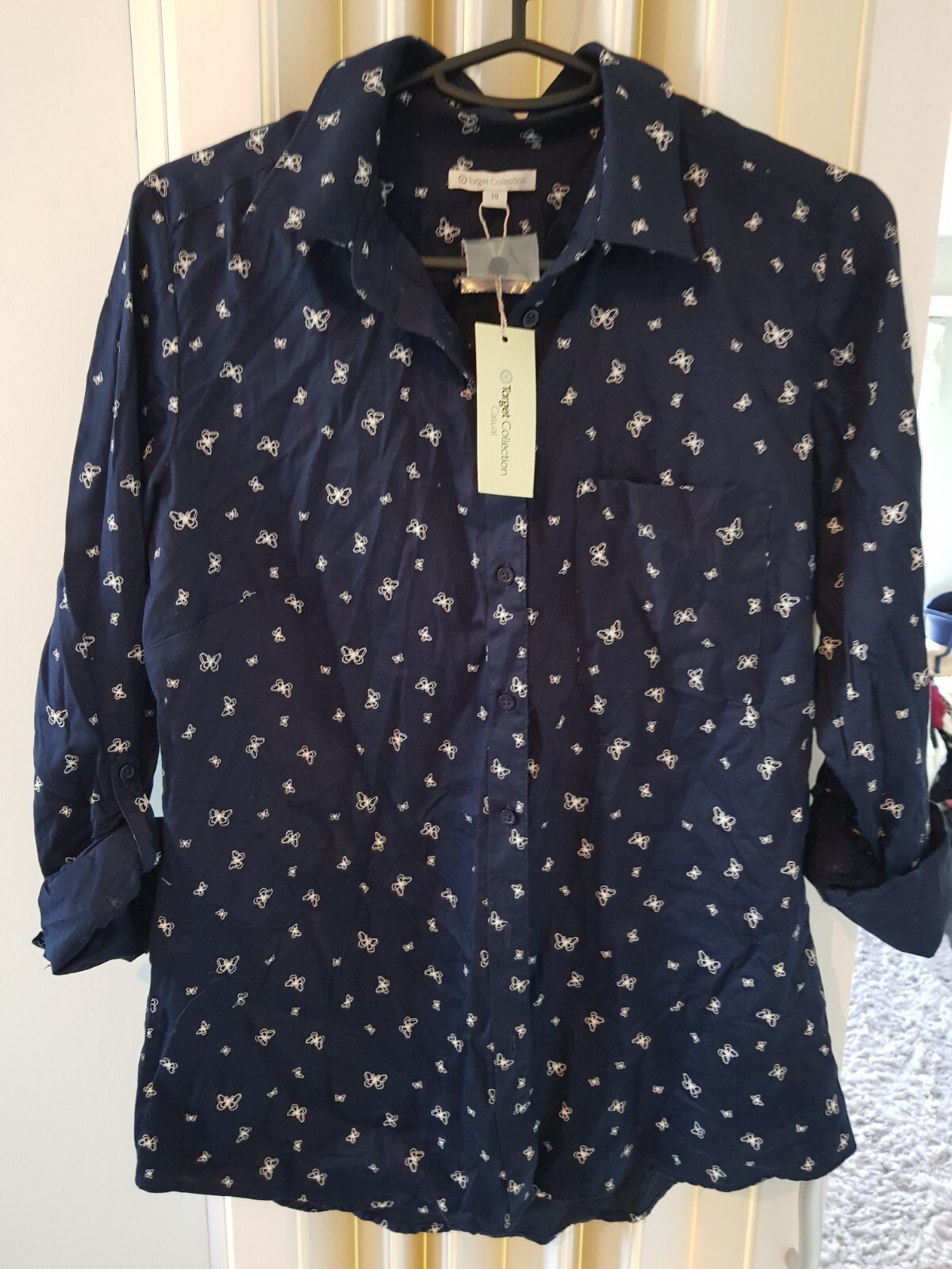 Target Collection women button up shirt sz 10 navy blue Long sleeve