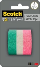 Scotch Expressions Washi Tape Glitter Pink White Green Crafting Decor 3 Rolls
