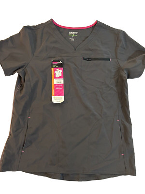 Scrubstar Medium Uniform Scrub Shirt Gray Solid.  Tuck in V-Neck. Unisex
