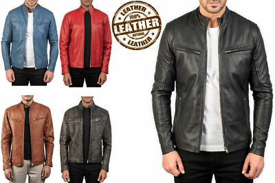 Men's Genuine Lambskin Leather Black Slim fit Biker Motorcycle Fashion Jacket