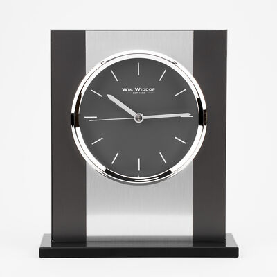 Schwarze Glas Manteluhr Silber Aluminium Chrom Uhr 20,5 cm Modern