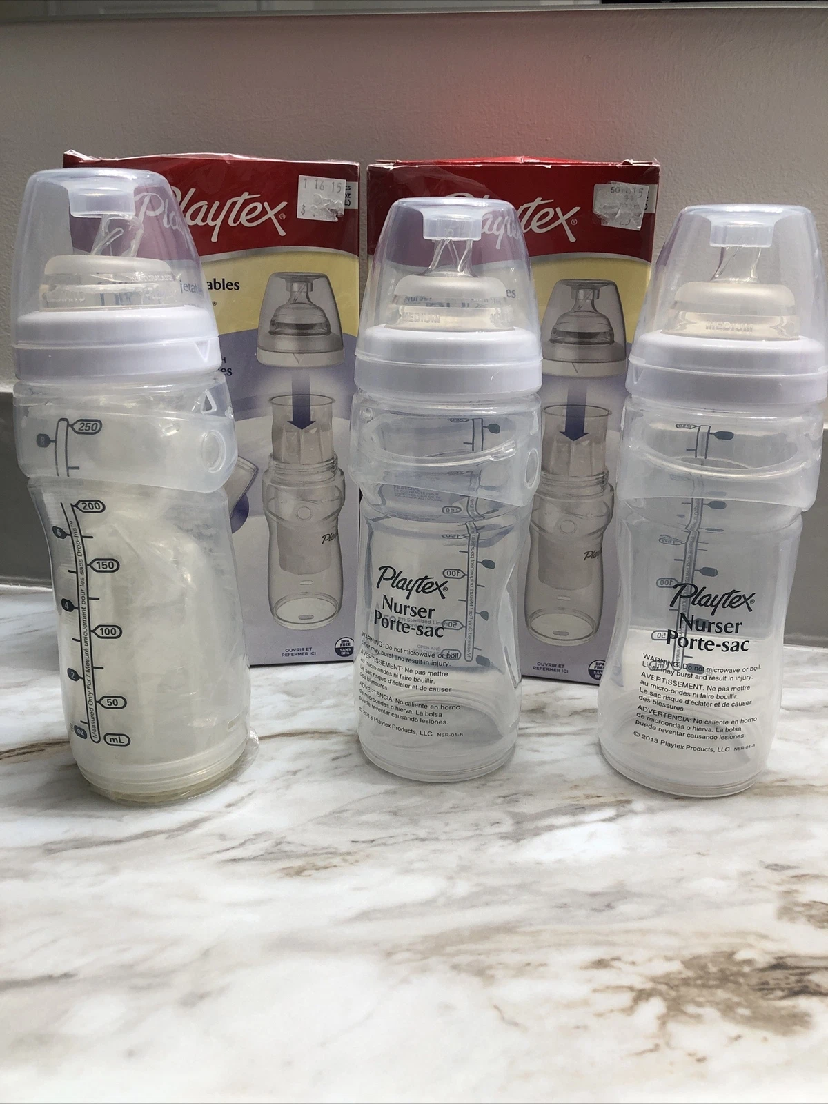 3 Pk Playtex Baby Drop-In Nurser Bottles 8-10 Oz *AND* 2-Boxes of 50 Ct. Liners!
