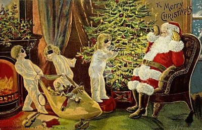 Masked Children Holding up Santa Claus 1906 RPPC Photo Postcard COPY