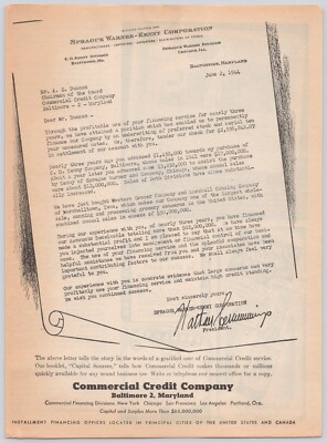 Commercial Credit Co Sprague Warner Food Finance Letter Baltimore Print Ad 1944