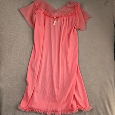 Vintage Nightgown Lingerie Nightie Coral Nylon Chiffon Babydoll MODE O DAY 1950s