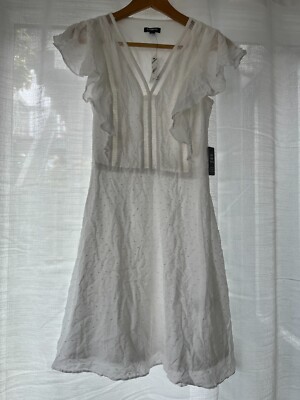Express Ruffle V Neck Lined Dress Texture White Size XXS New with Tags |  eBay