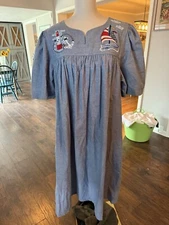Go Softly Patio House Dress Denim Embroidered Nautical Anchor Women's Size L