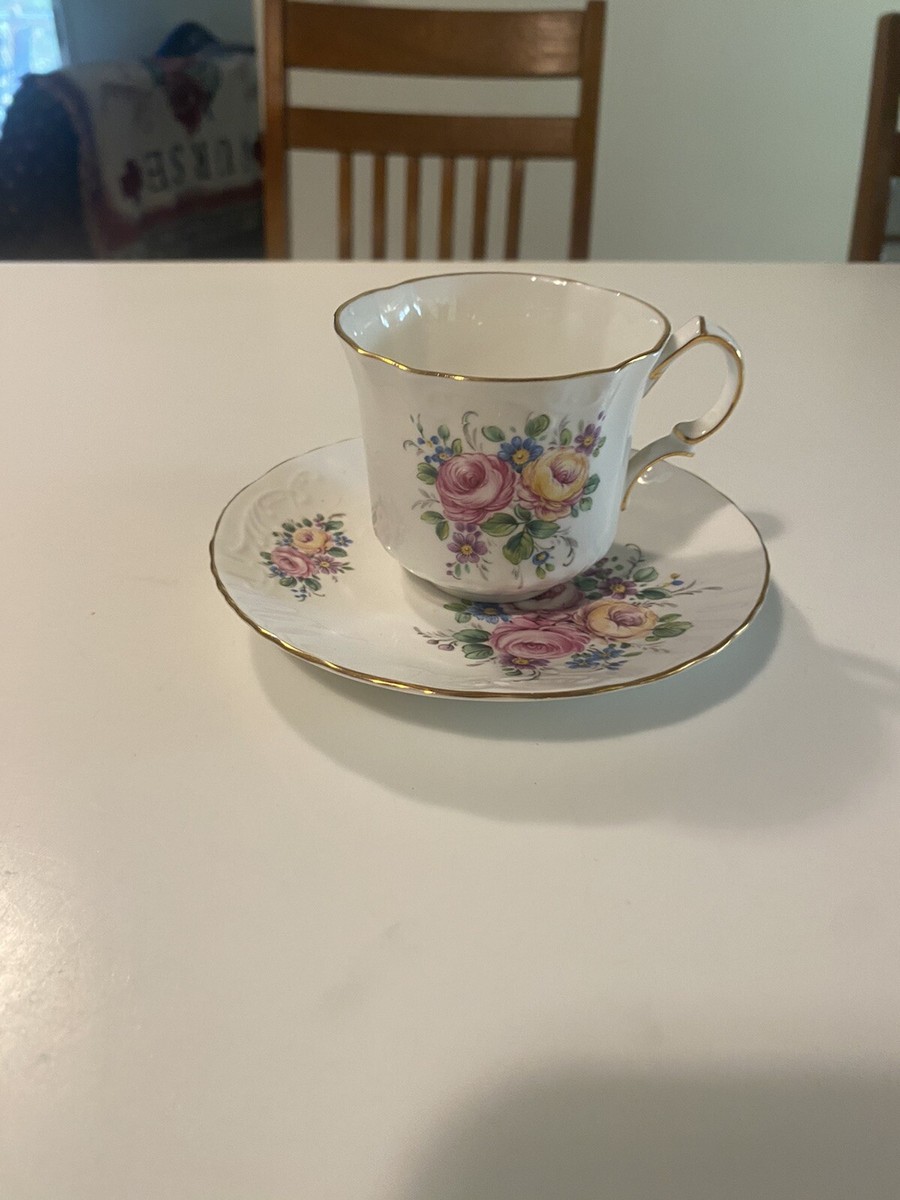 Vintage Oakley Bone China England Floral Cup & Saucer; Embossed