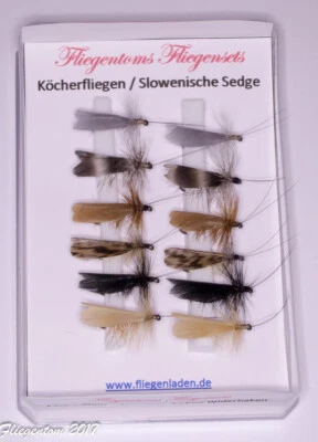 Set mit 12 Trockenfliegen - Köcherfliegen / Slowenische Sedge - Bild 1 von 2