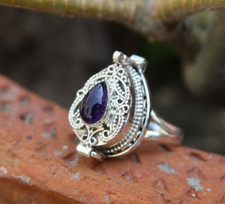 Silver Plated Rings For Women Girl With Natural Amethyst Gemstone P160