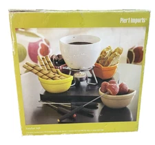 NEW Pier 1 Imports Fondue Set ~ Fondue Pot & Stand 4 Bowls 4 Forks & Tray 2012