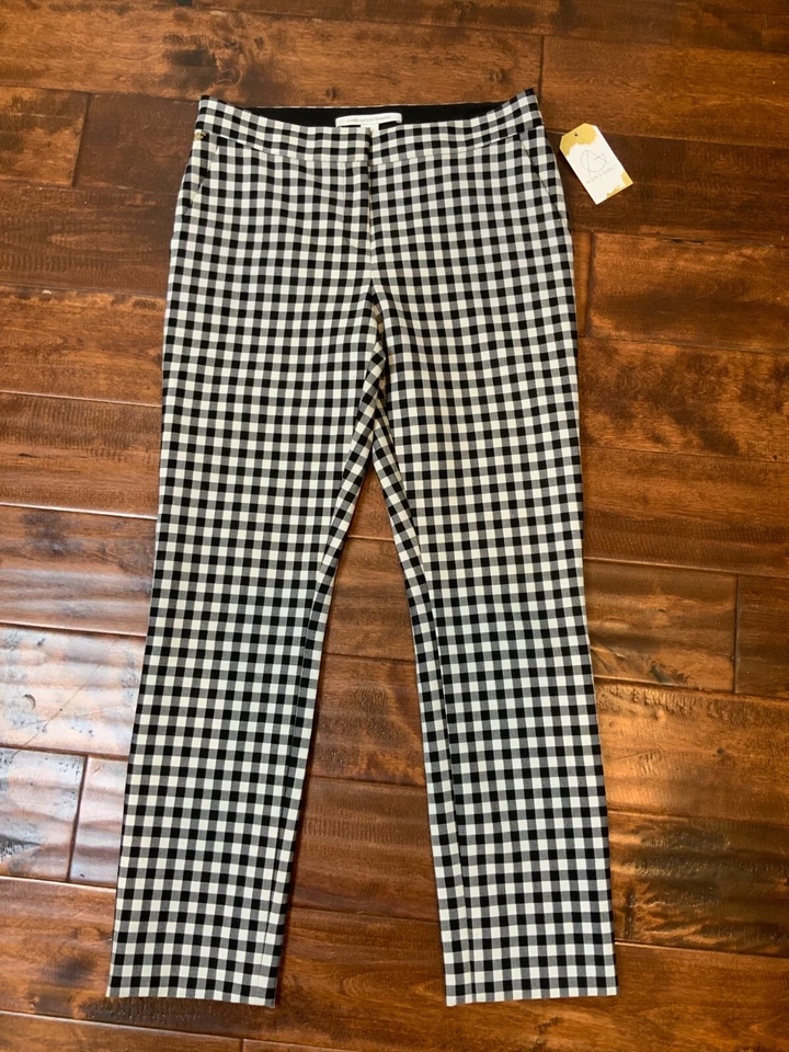 Pantalón corto Diane Von Furstenberg Genesis blanco y negro guinga a cuadros al tobillo talla 8 Foto 2 de 4