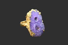 18K Gold Plated Solar Quartz Purple Druzy Ring Adjustable Overlay Jewelry Sp-172