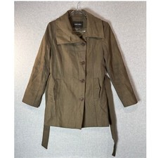 Nine West Trench Coat Women's 10 Brown Wool Lined Pockets Single Breasted Belted